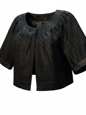 Women's Black Metallic Bolero with Large Single Button Front